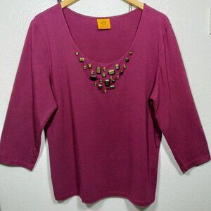 RUBY RD Pretty Embellished Top 3/4 Sleeve